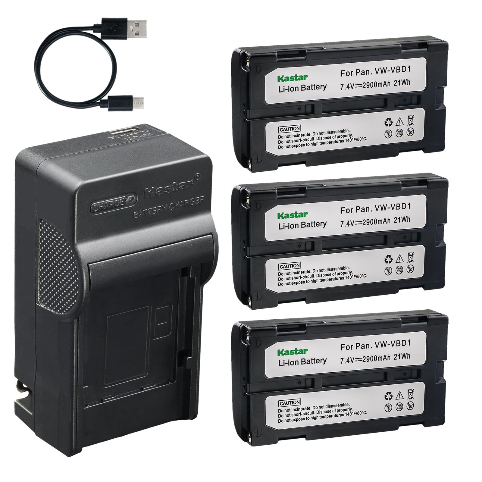 Kastar 3-Pack Battery and AC &amp; USB-C Charger, Compatible with BDC46 BDC58 BDC70 BT-70 BLI-162 ERC610 Replacement Batteries for Topcon HiPer II V, Sokkia Total Station, Hitachi JVC Panasonic Camcorder