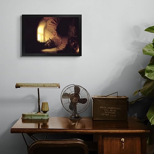 Miniatura 4 de Filósofo de cabaña perdida en meditación por Van Rjin Rembrant  Imprimir marco plano negro  Reproducción de pintura de obras de arte finas  Póster
