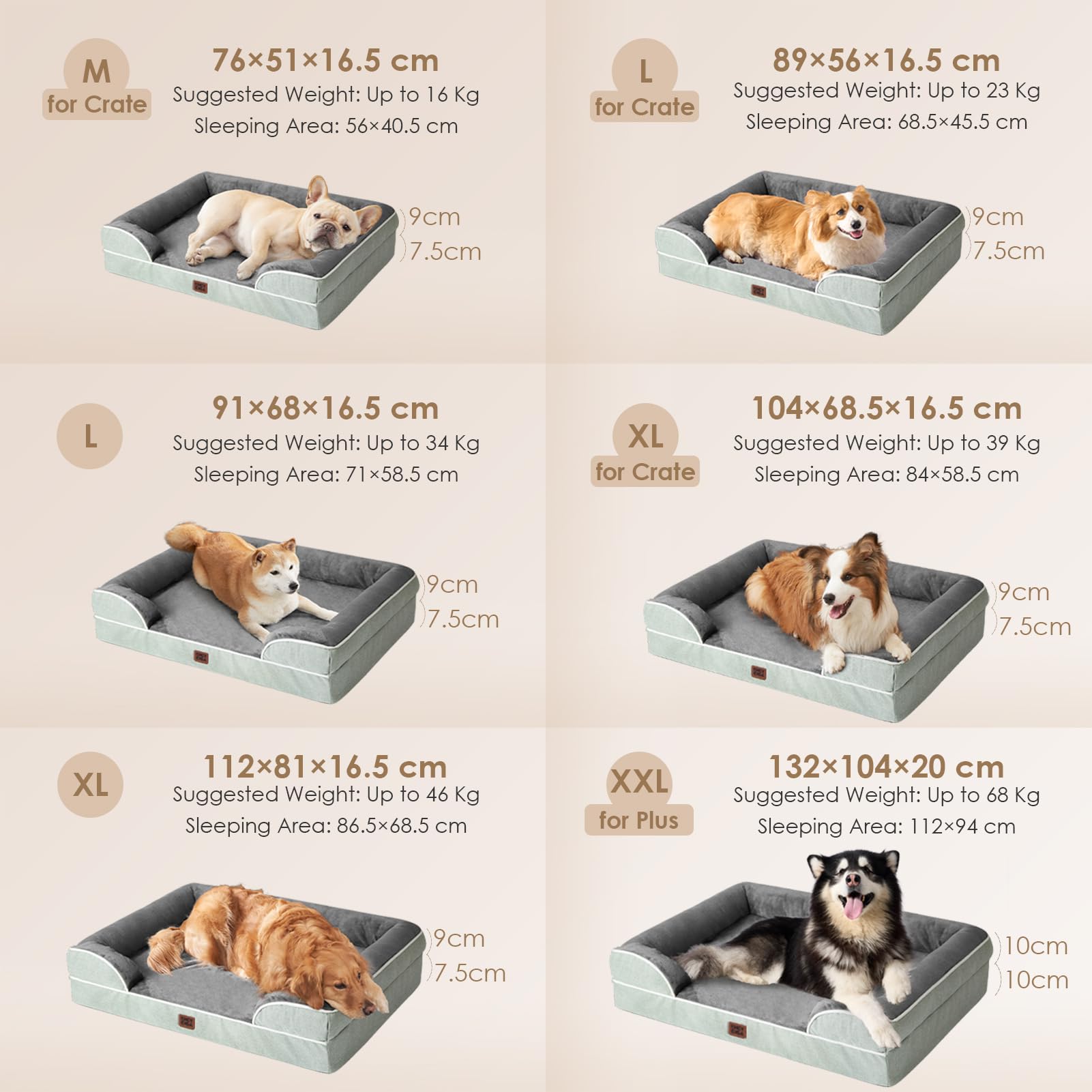 EHEYCIGA Cuccia Cane Interno Taglia Grande, Cuscino Cane Impermeabile Sfoderabile e Lavabile, Letto per Cani con tre Lati Rialzati Ortopedico, Verde, 104x68x16cm