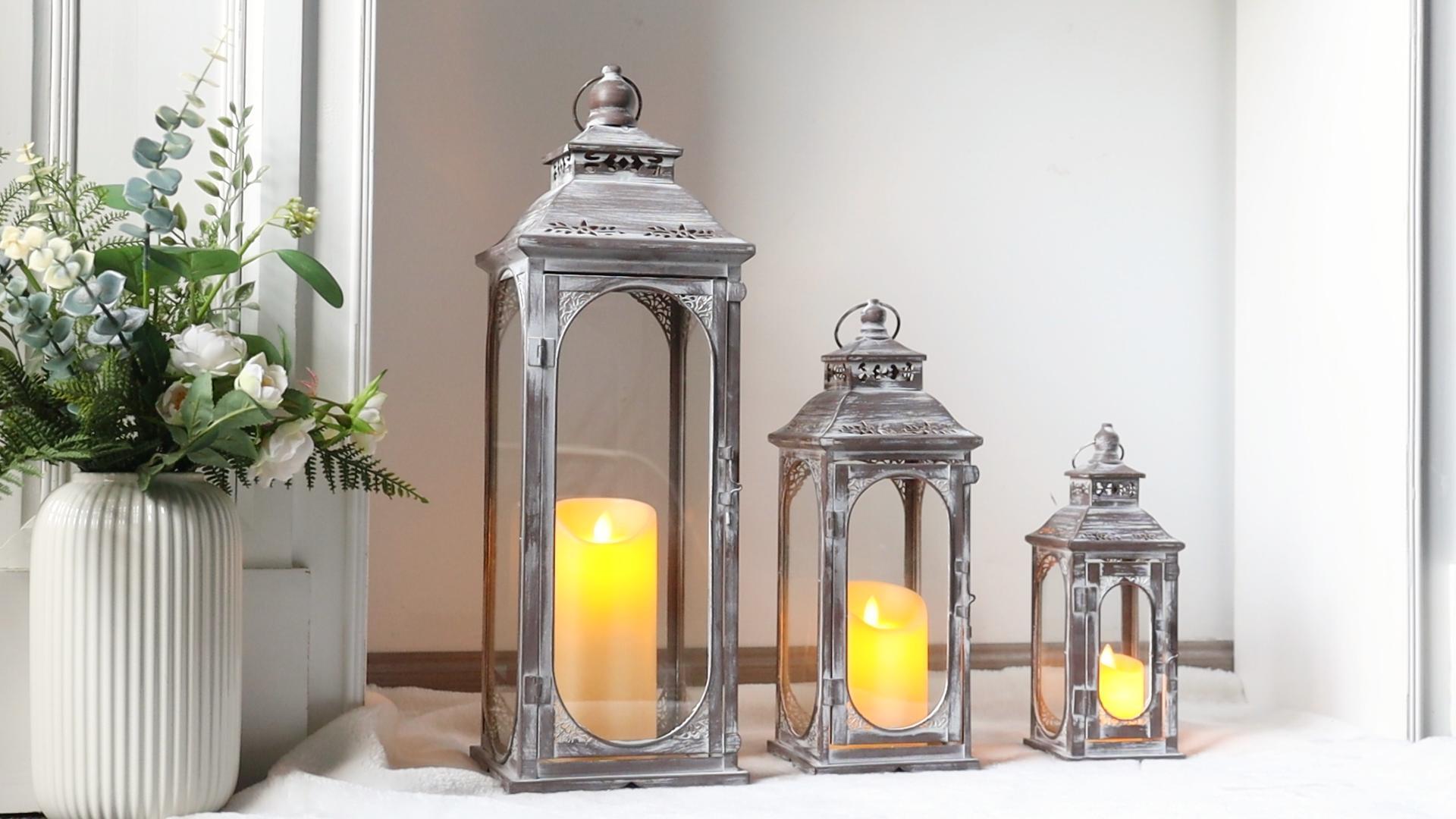 TRIROCKS Set of 3 Vintage Candle Lanterns 10/14/19.5''H Decorative