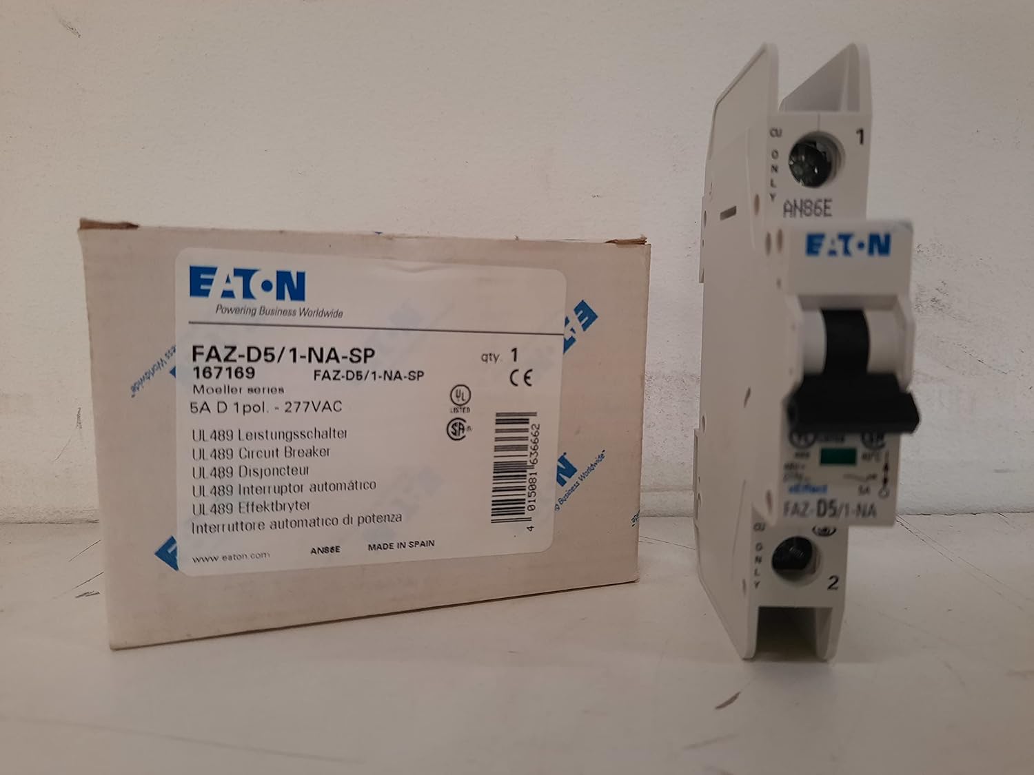 Eaton FAZ-D5/1-NA-SP 5A, 1P, 277/480VAC, 48VDC, 10 kAIC, D-Curve,UL 489