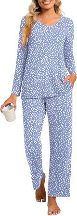syoss 2 Piece Womens Fall Pajama Sets, Long Sleeve Lounge Sleepwear Ladies Pjs Sets with Pockets