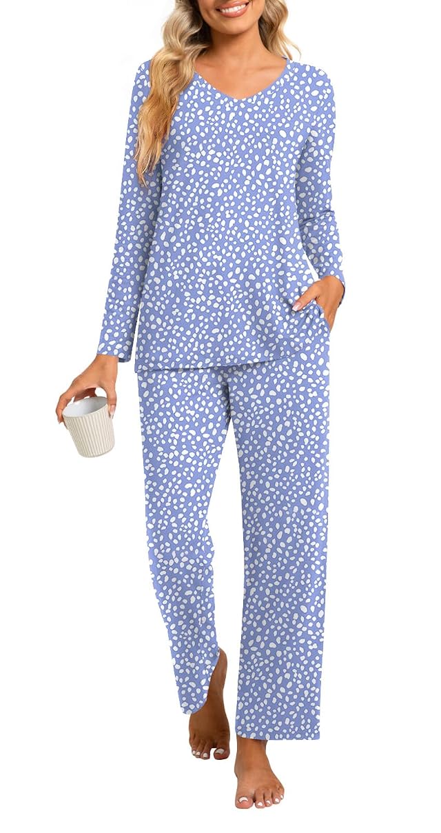 syoss 2 Piece Womens Fall Pajama Sets Long Sleeve Lounge Sleepwear Ladies Pjs Sets with Pockets