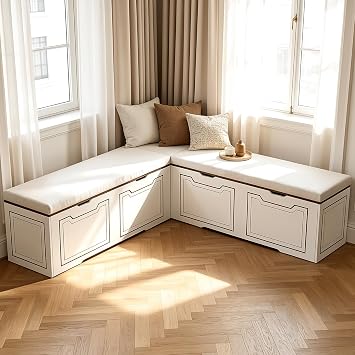 L Shaped Corner Bench with Storage, Breakfast Nook Bench, 63 L-Shaped Kitchen Nook Seating, Hidden Flip-Top Storage Compartments for Entryway, Dining Room, Hallway, Cloakroom, w/Grey Cushion