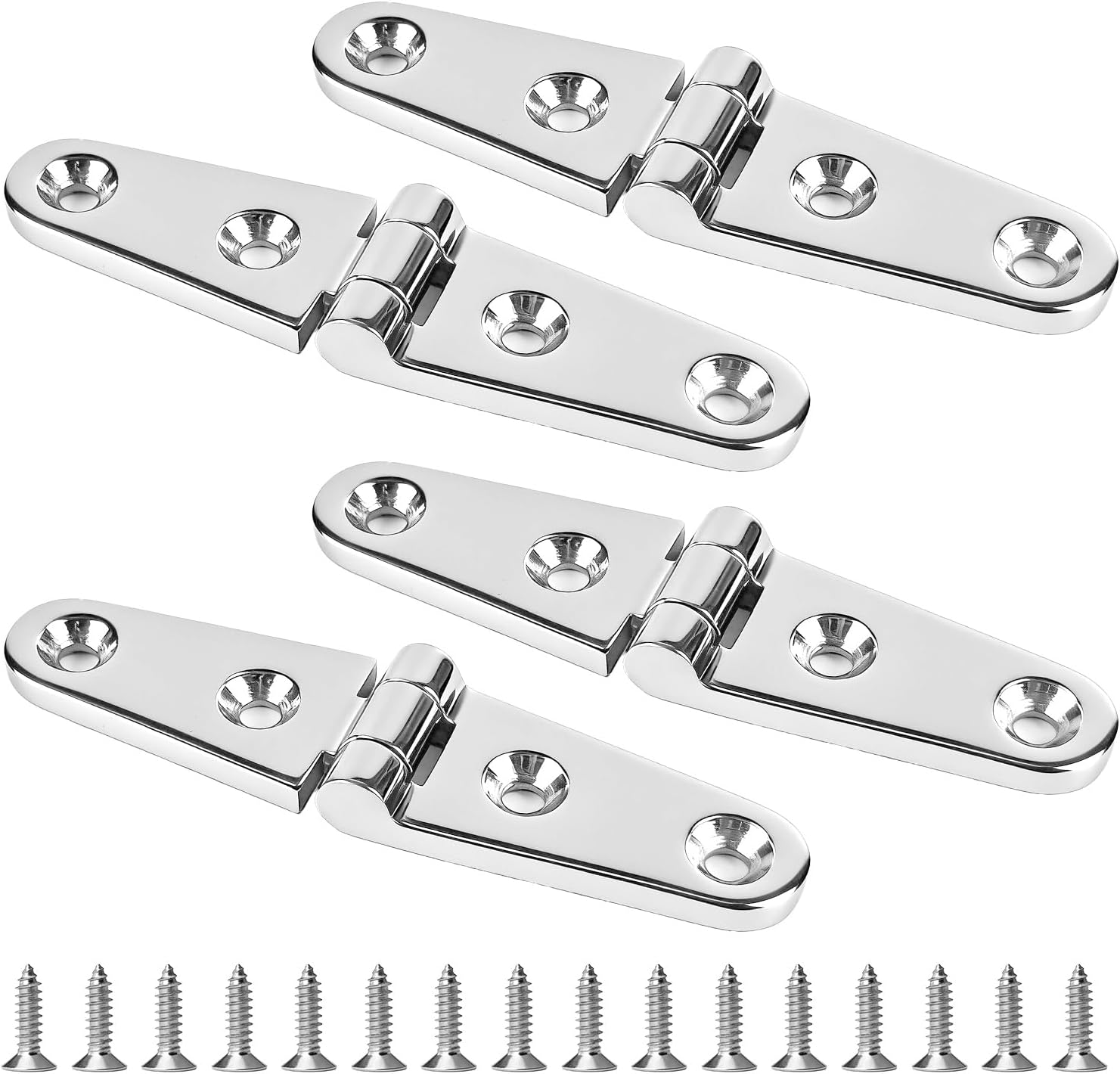 Heavy Duty Stainless Steel Strap Hinge 4" – Marine Grade 316 Flat Hinge for Boat Hatch, Toolbox, Cabinet & Deck, Mirror Polished Boat Hatch Hinges Stainless Steel (4 Pack)