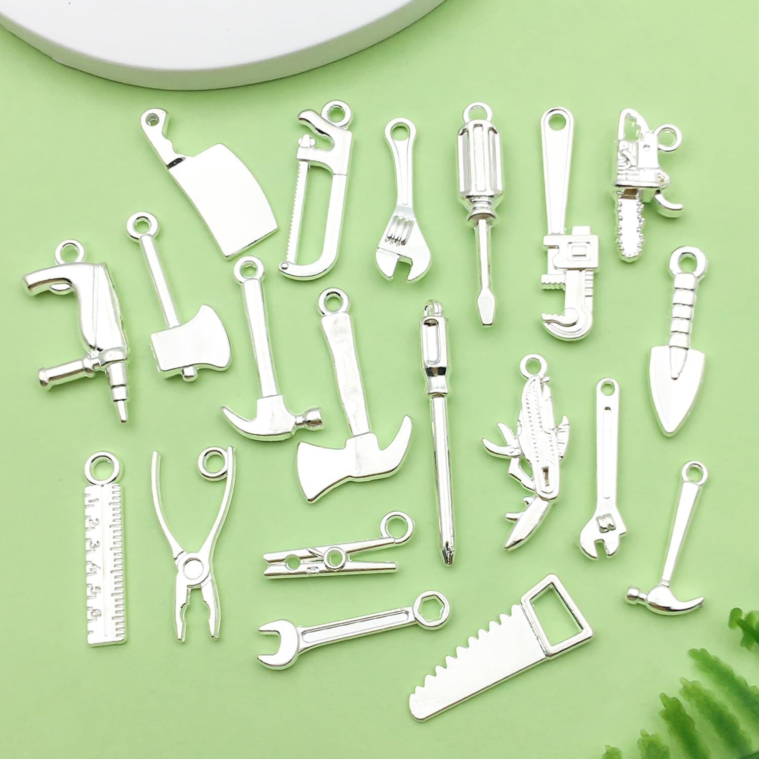 80pcs Bright Silvery New Tool Series Hammer, Wrench, Screwdriver, Measuring Tool Pendant Jewelry Making DIY Keychain Earrings Pendant Various Design Charms for Jewelry Making Bracelets Necklace (SN903) - Image 3