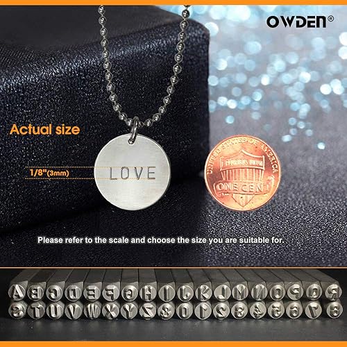 Miniatura 5 de OWDEN Juego de herramientas de estampado de metal de acero (18 ") 0.118 in, juego de punzones de letras y números de acero, acero de aleación HRC