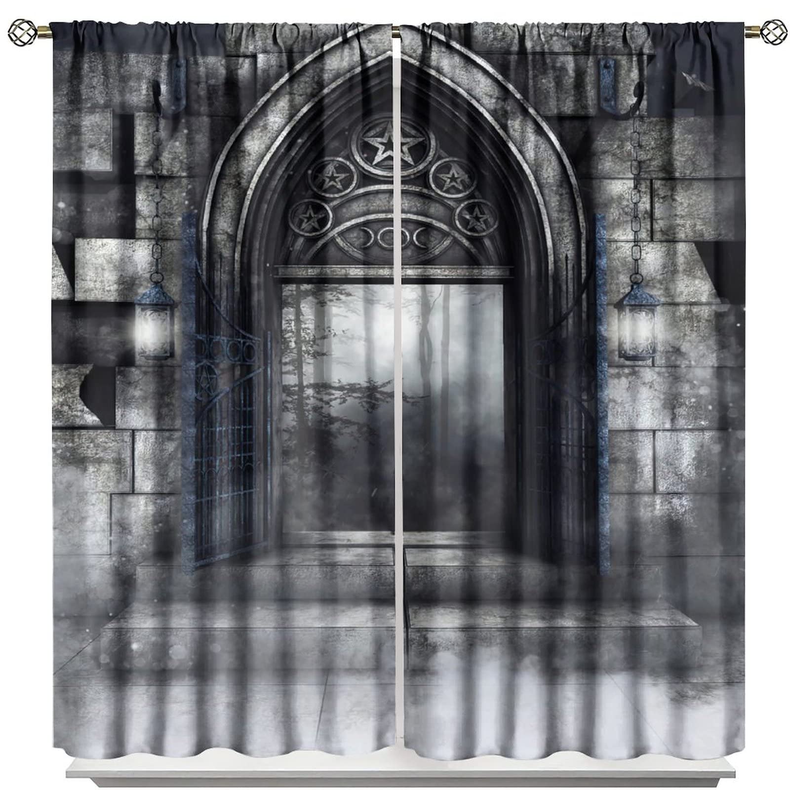 Gothic Blackout Curtains,Castle Architecture Medieval Retro Stone Arch Blackout Rod Pocket Window Door Curtains for Bedroom Living Room Decor W72xL63in