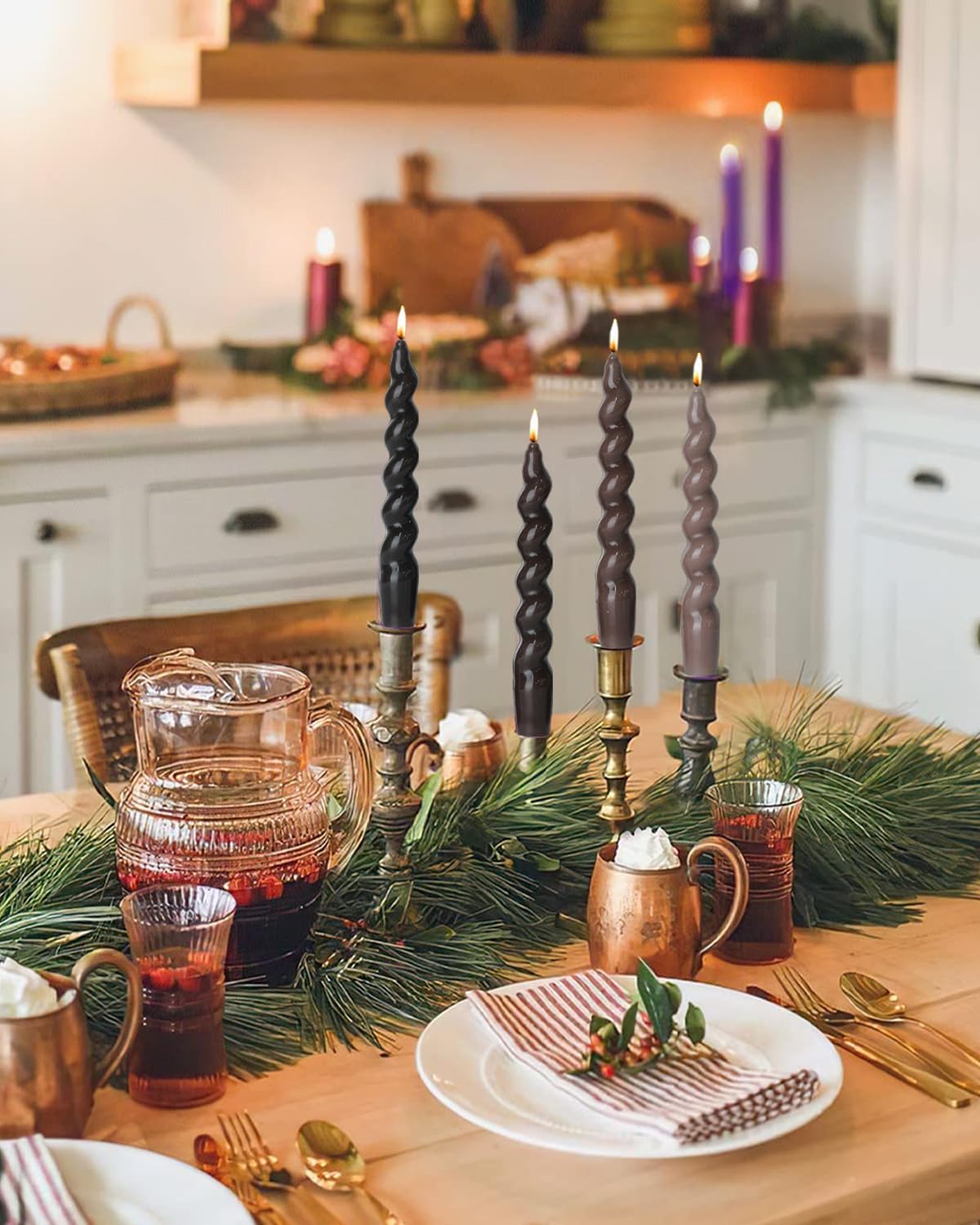 Brown Candlestick Short Taper Candles Twisted Candlesticks for Table Decor Housewarming Gift Idea-7.5inch,4pcs(Gradient Brown) image 4