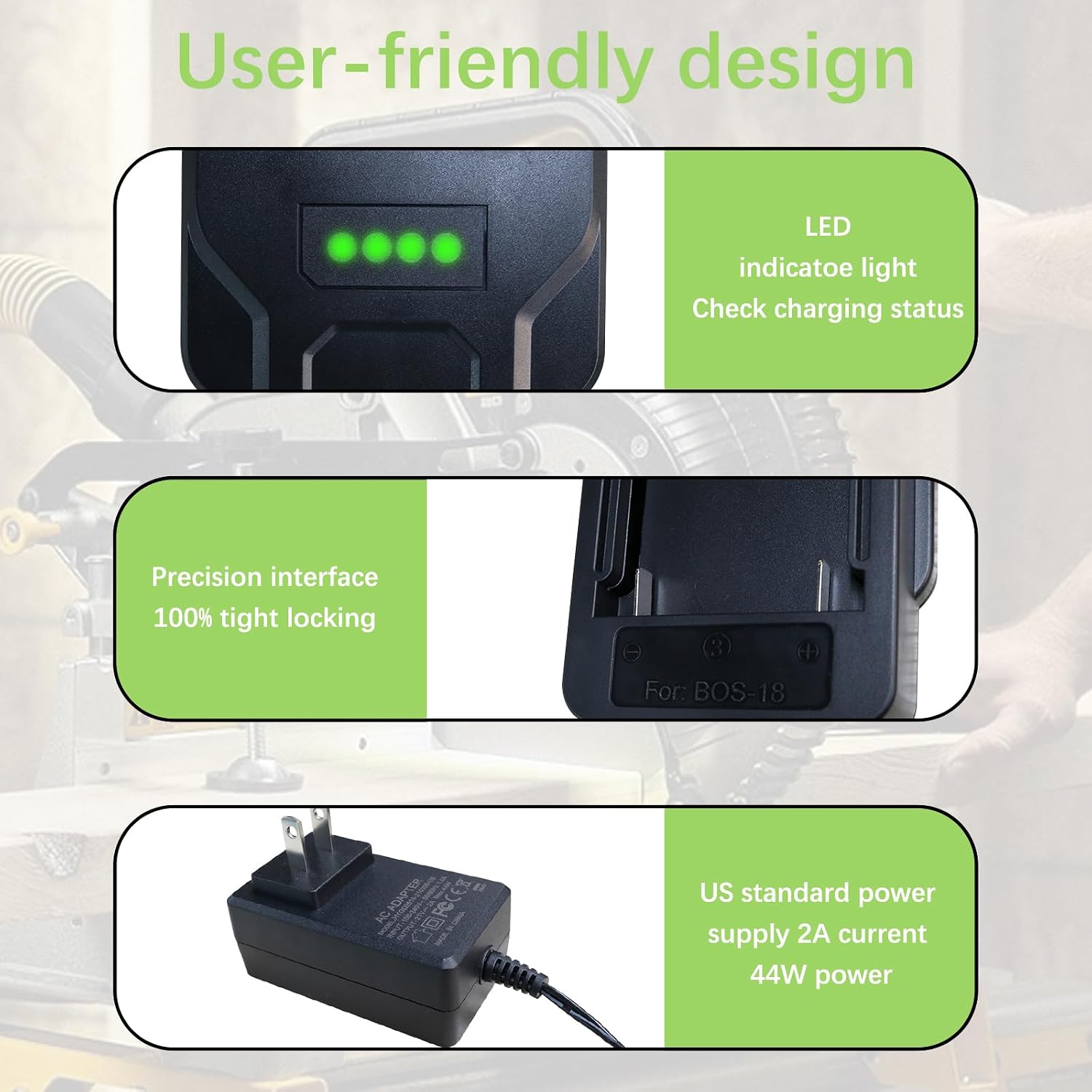18V/2A Replacement Li-ion Battery Charger for Bosch 18V Battery Compatible with BAT609 BAT609G BAT618 BAT618G BAT619 BAT619G BAT610G image 2