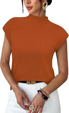 Sampeel Womens Short Sleeve Sweater Mock Neck Summer Top Dressy Casual Basic Knit Pullover Shirt