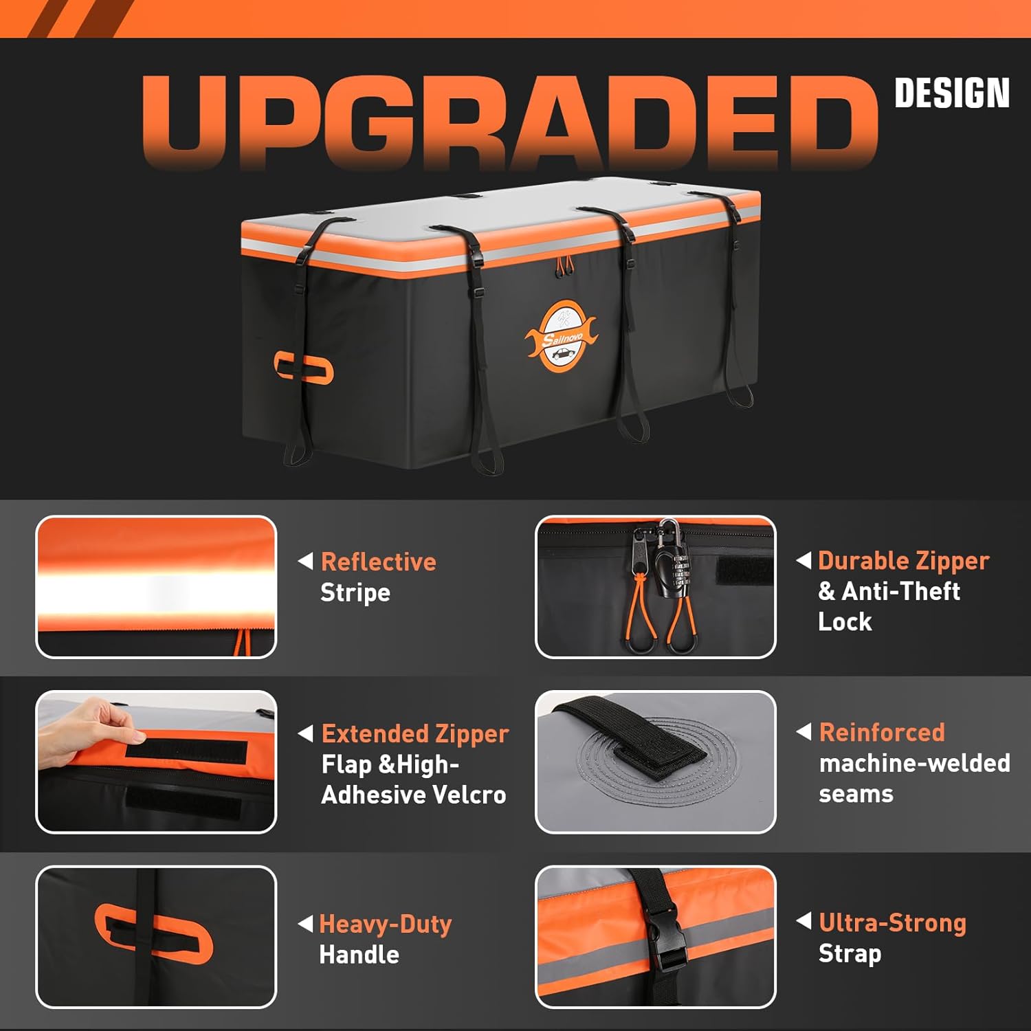 2 Pack Sailnovo Waterproof Cargo Bag, 20 Cubic ft Rooftop Cargo Carrier + 20 Cubic Feet Hitch Cargo Bag