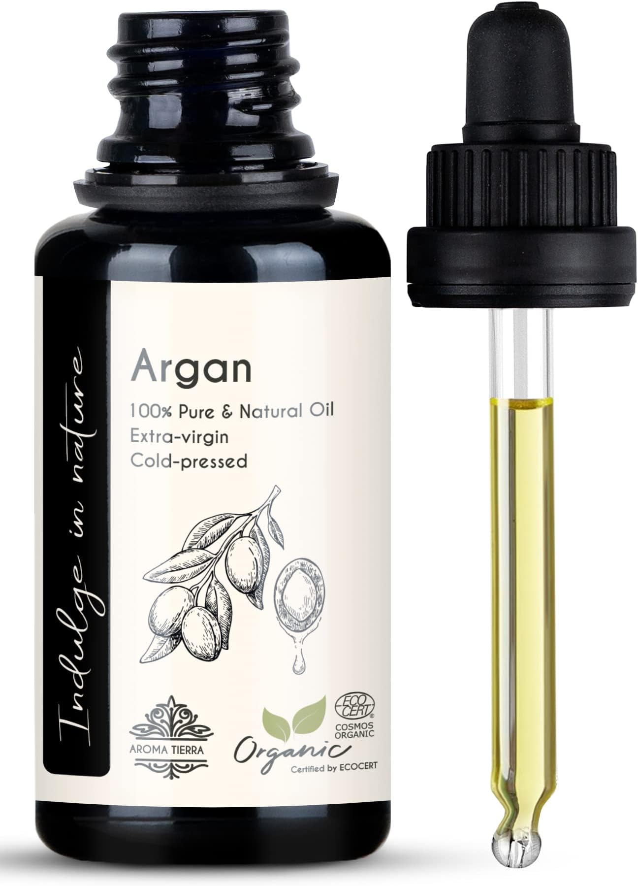 Argan Oil Moroccan - 100% Pure, Organic, Cold Pressed - For Hair Growth, Frizz, Face, Skin, Body, Nails & Cuticles - 30ml