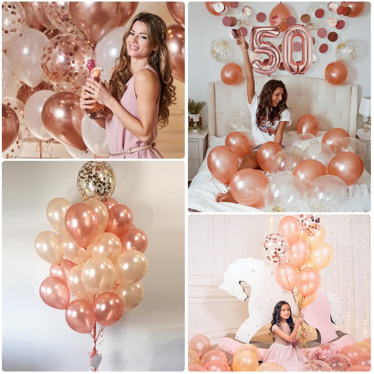 50e verjaardag decoraties voor vrouwen, roségouden ballonnen slinger