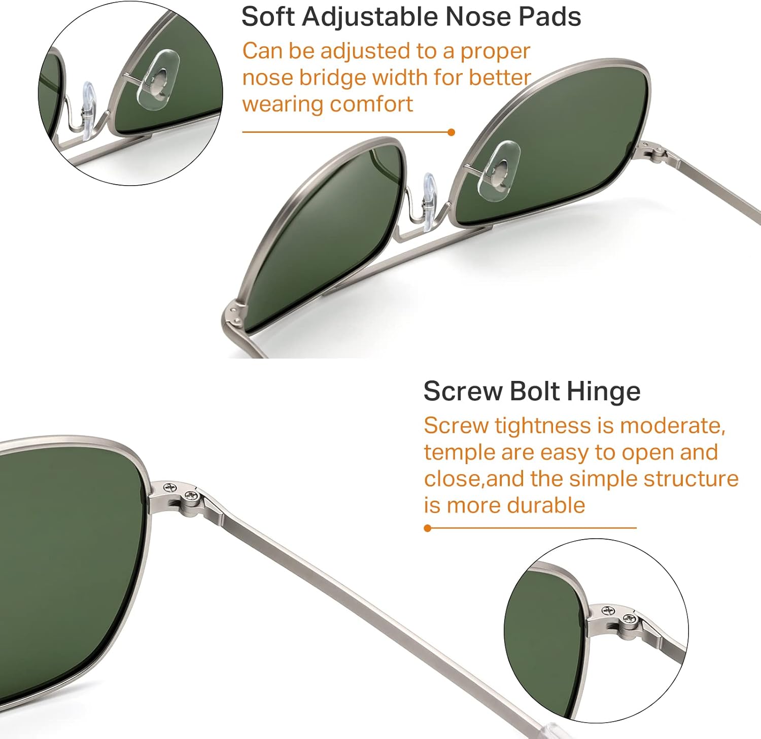 IOHLNG Mens Aviator Sunglasses Polarized 55mm Pilot Military Square Shades with Bayonet Temples - Image 5