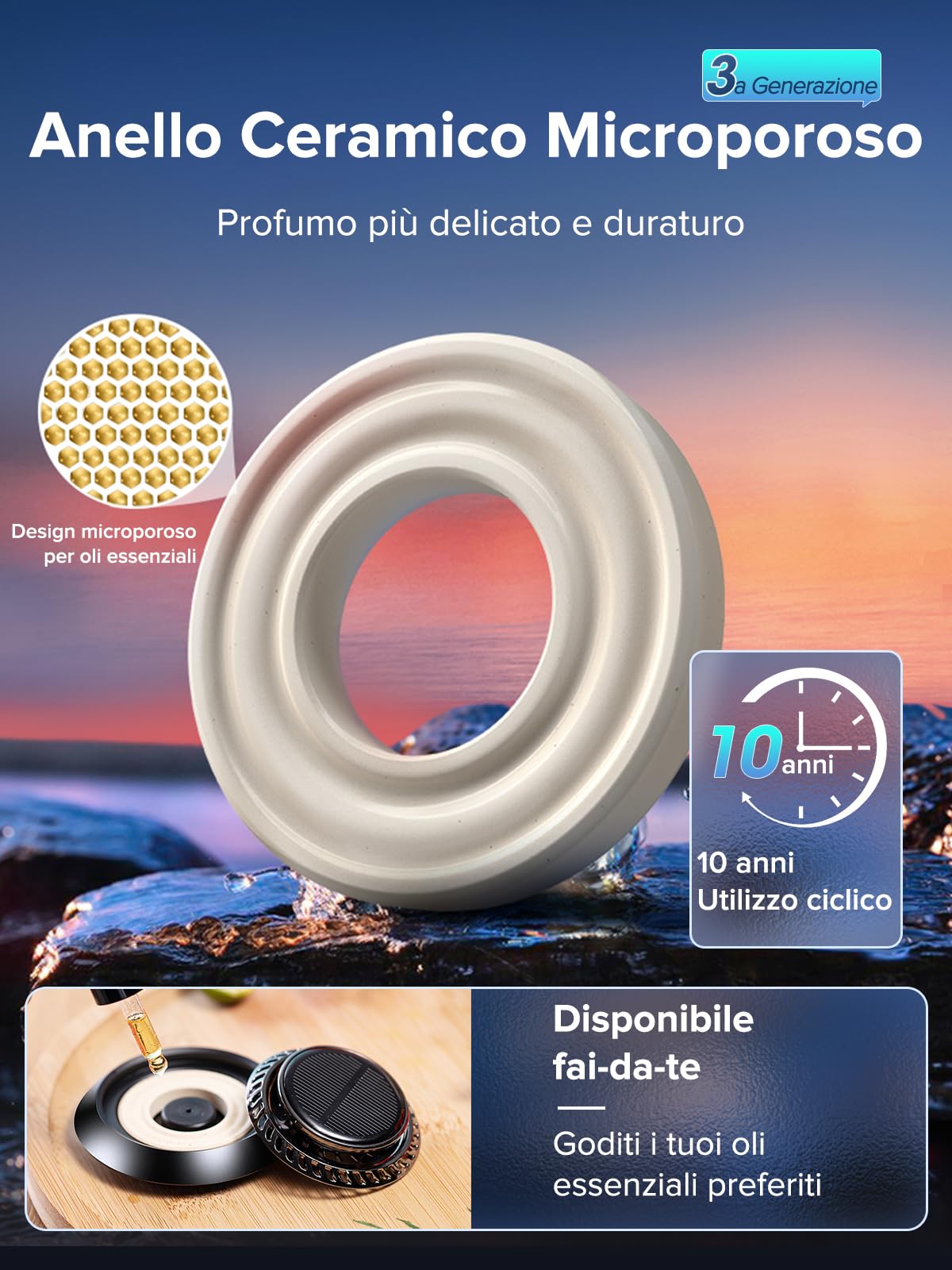 Ceeniu Profumatore Auto F21, Nuovo Modello 2023, Deodorante Solare Rotante, Design UFO in Lega di Alluminio, Silenzioso, Fragranza Fai-da-te, Accessorio Premium, 2 Oli Essenziali Inclusi