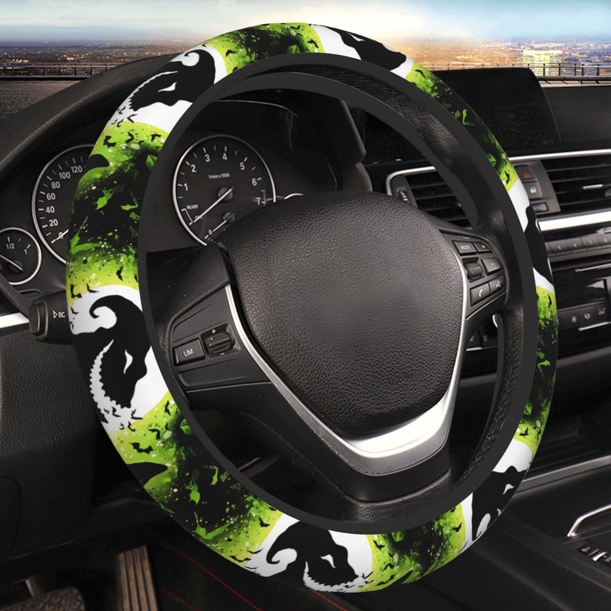 Halloween Horror Movie Ghost Face Steering Wheel Cover, 15 Inch Universal Thickened Anti-Slip Steering Wheel Protector, Anime Car Interior Decor Accessories for Women (Horror 6, One Size)