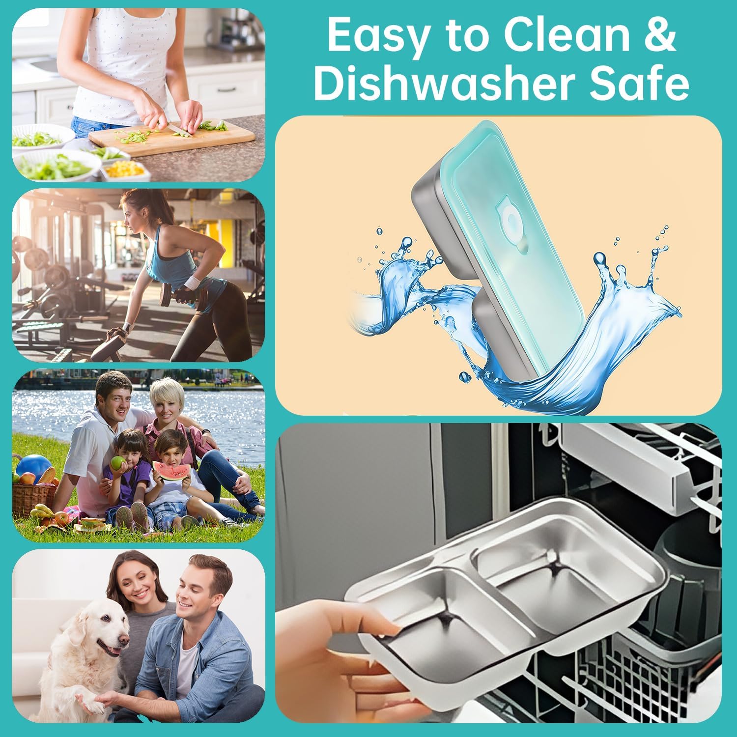 Stainless Steel Snack Containers, 6-Pack Reusable Grab and Go Containers with Leakproof Lids, Dual Compartment Bento Box for Travel, Camping & Lunch Prep - Image 6