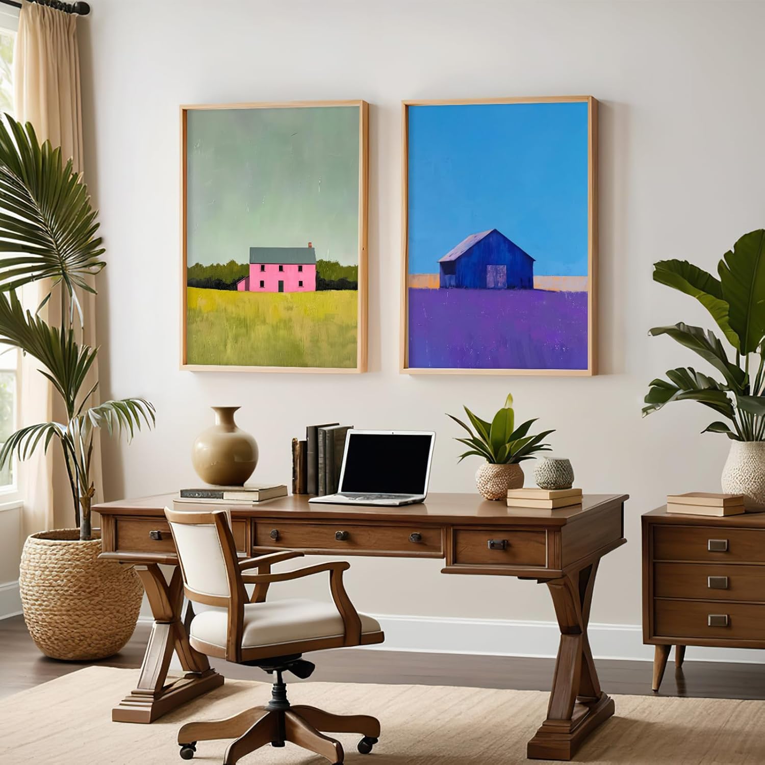 Farmhouse Abstract Landscape Wall Art Colorful Modern Wall Decor Minimalist Wall Poster Set of 2 Colorful Modern Barn House Scenery Decor 16x24Inch UnFramed for Living Room Bedroom Home Office Dorm - Image 4