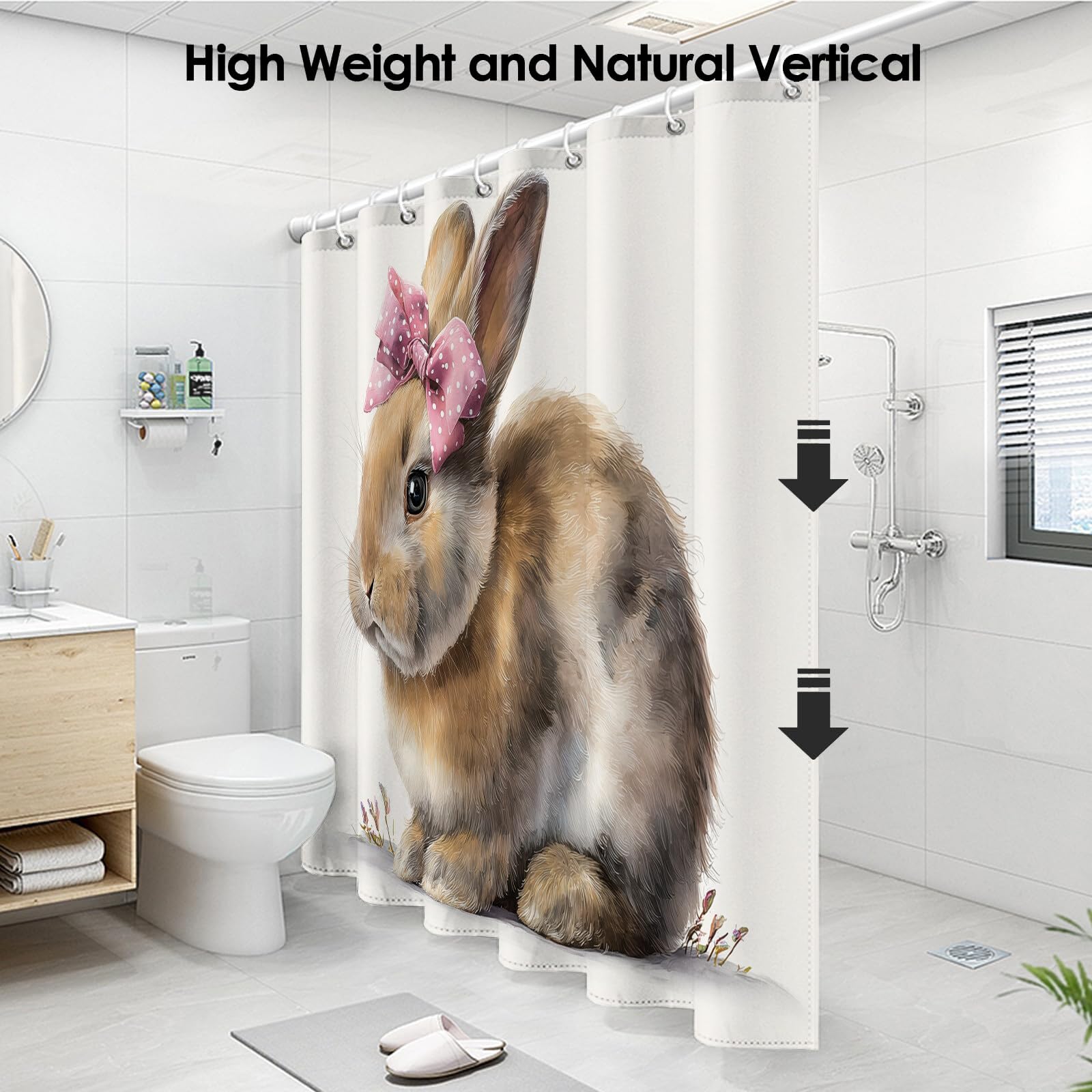 Lapin À Nœud Rideau De Douche, Animaux À L'Aquarelle Material Resistente Al Agua Durable Estampa Digital, Brun