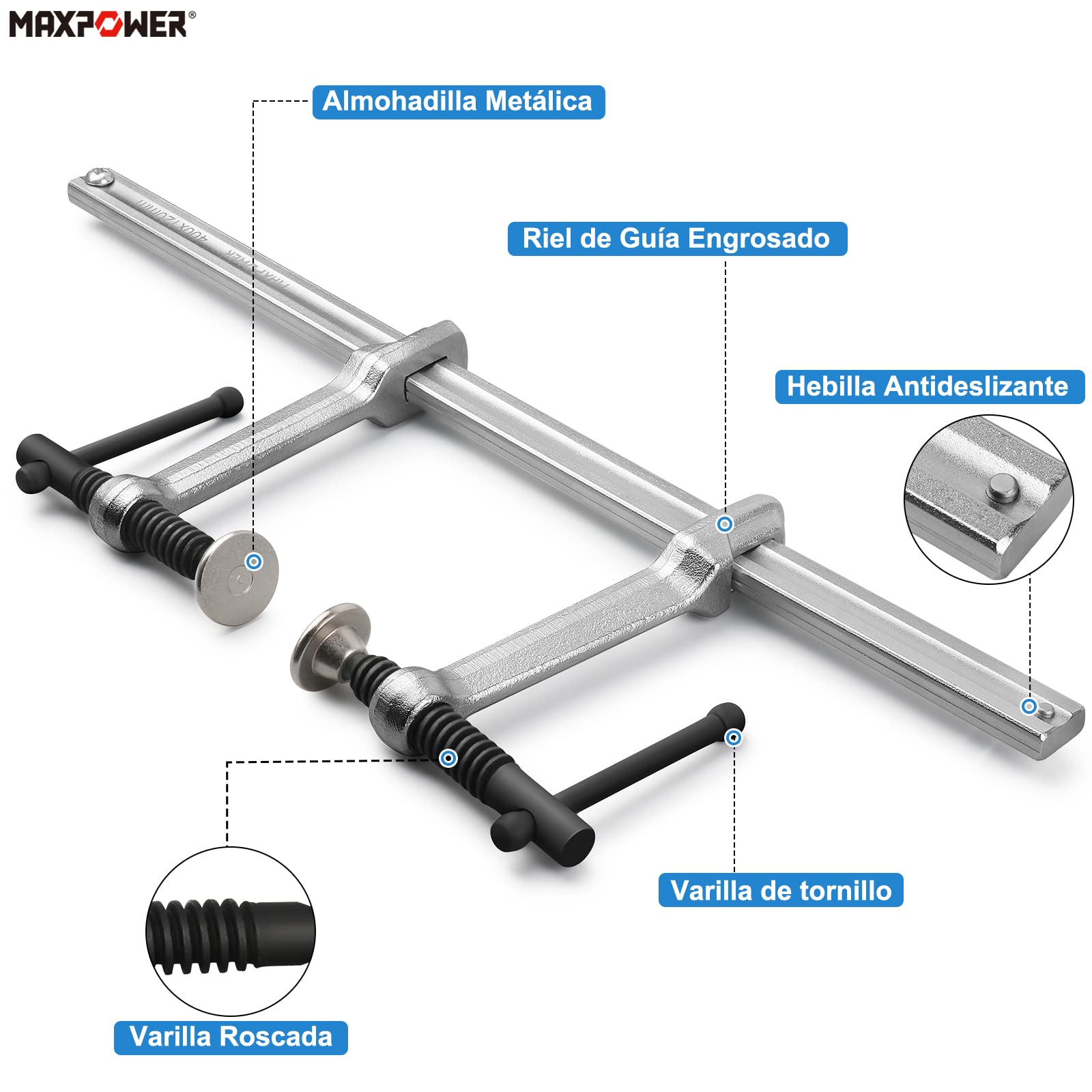 Sargentos Carpintero 400mmx120mm, MAXPOWER Tornillo de apriete - Fuerza Máxima de Sujeción 550KG