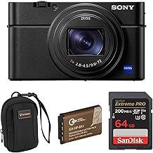 Sony Cyber-Shot RX100 VII Premium Compact Camera 1.0-Type Stacked CMOS Sensor and ZEISS 24-200mm Zoom Lens, Bundle with 64GB SD Card, Extra Battery, Camera Bag, Sony