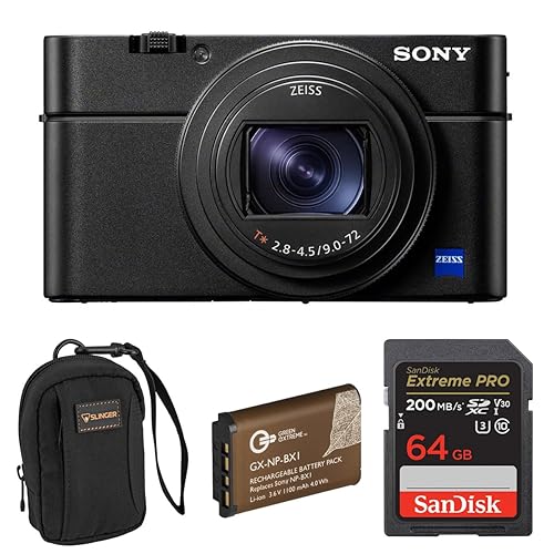 Sony Cyber-Shot RX100 VII Premium Compact Camera 1.0-Type Stacked CMOS Sensor and ZEISS 24-200mm Zoom Lens, Bundle with 64GB SD Card, Extra Battery, Camera Bag, Sony 1-Year Limited Warranty