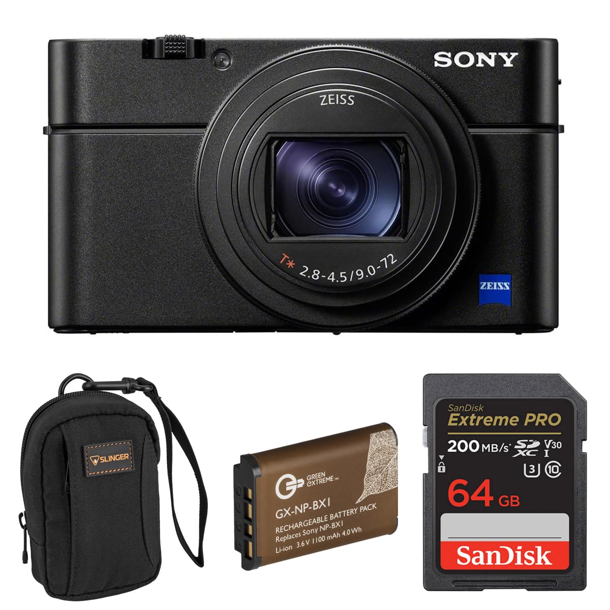 Sony Cyber-Shot DSC-RX100 VII Digital Camera, Bundle with 64GB Memory Card, Extra Battery, Camera Bag