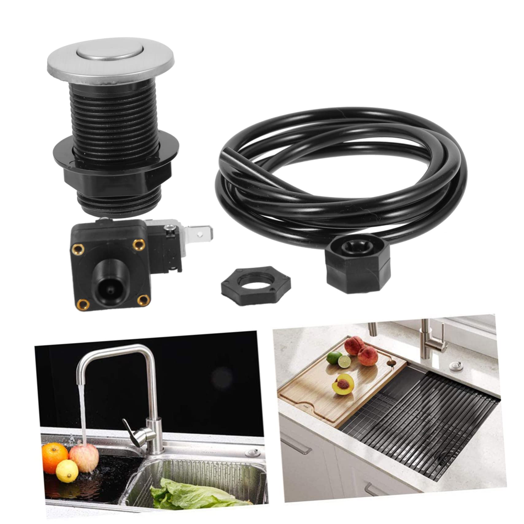 Housoutil 3 ensembles Set de Bouton Pneumatique Inox pour Broyeur Déchets Évier Interrupteur Air Durable Compatible Cuisine et Montage Facile sans Électricité