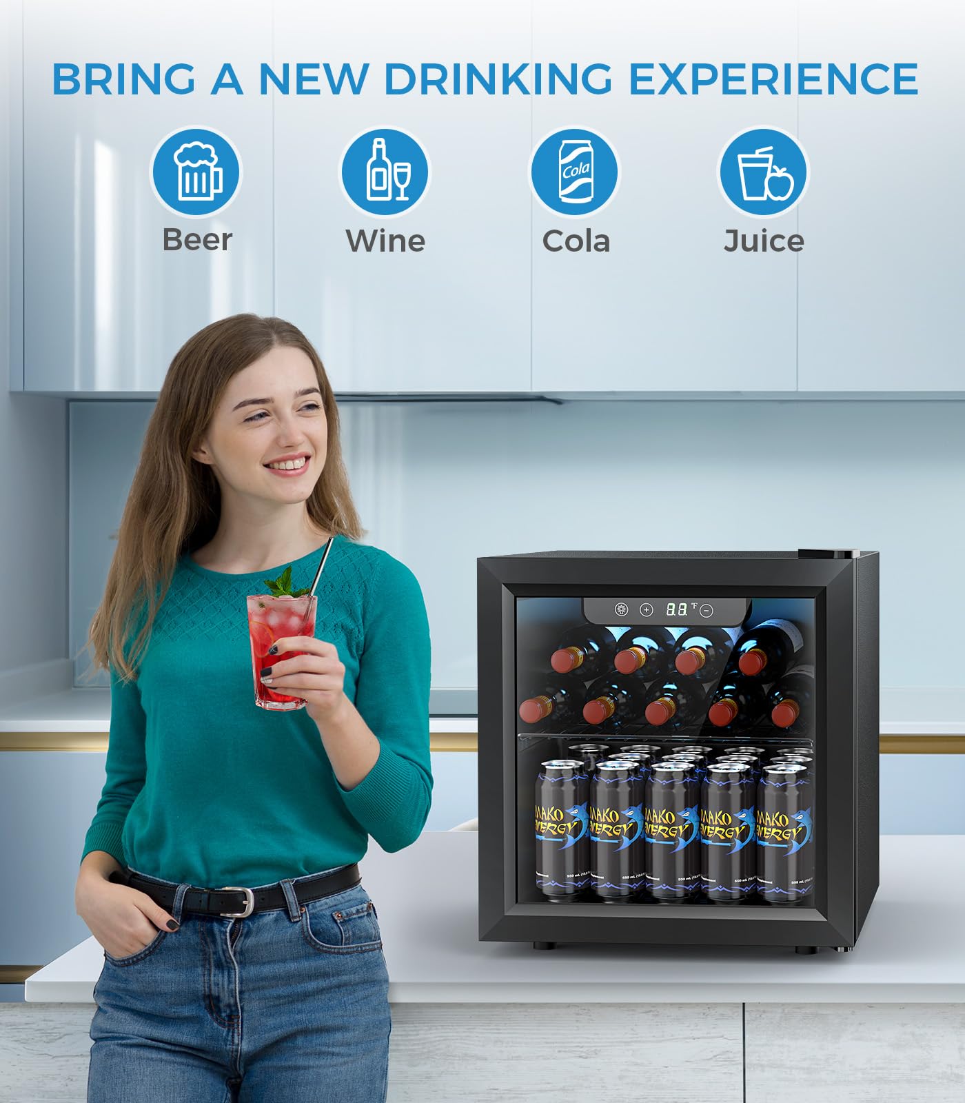 Electactic 48 Can Beverage Refrigerator Mini Fridge Cooler Glass Door For Beer Soda Or Wine, Small Drink Cooler Machine LED Temperature Control For Bar Home, Office 1.3cuft on Fridge.com - View 6