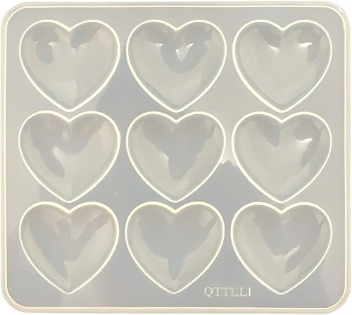 Miniatura 3 de Paquete de 2, molde de silicona epoxi en forma de corazón, 9 unidades de 2.0 x 1.7 in de resina con forma de corazón, cuentas para hacer manualidades