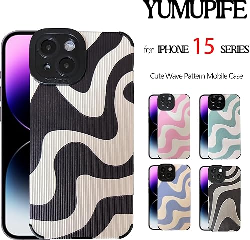 Miniatura 2 de Funda compatible con iPhone 15 Pro Max con bonito patrón de ondas para mujeres y niñas, funda de silicona de TPU suave antigolpes, diseño de cebra,