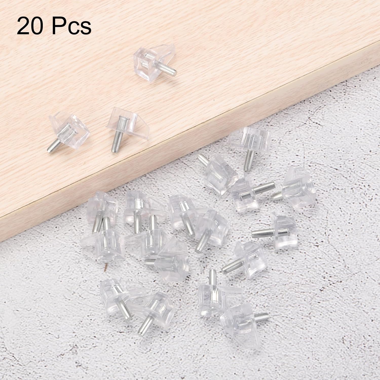 sourcing map 20pcs Shelf Support Peg 5mm/0.2" Steel Bracket Pegs with Pin Shelf Peg Shelf Clips for Furniture Bookcase Wardrobe Kitchen Cupboard, Transparent
