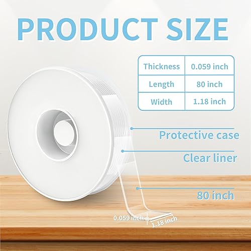 Miniatura 10 de Cinta de doble cara de 1.18 x 200 pulgadas, cinta de montaje transparente, nano extraíble, adhesivo resistente para alfombras, fotos, pósteres,