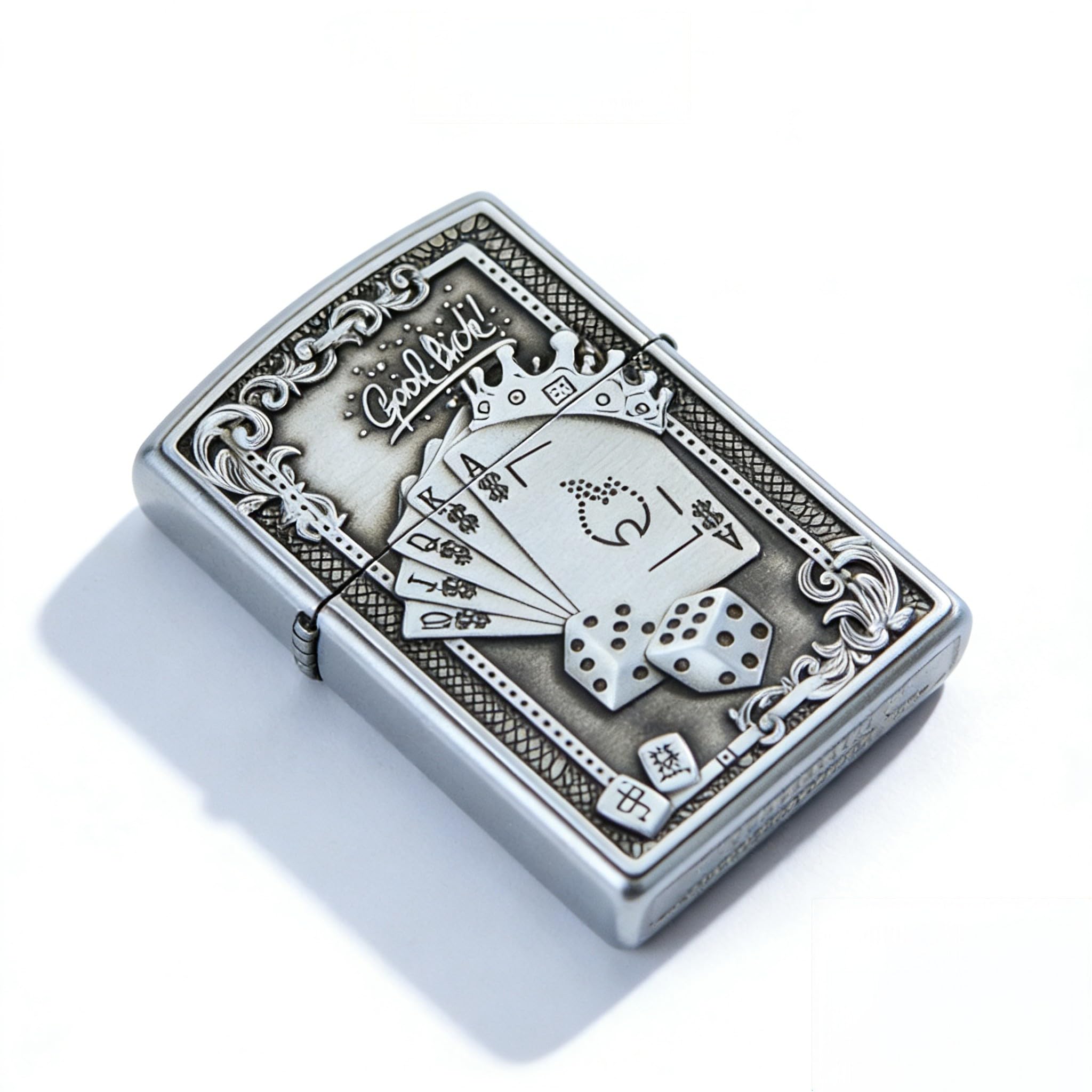 Metritcook Men's Sliver Poker Dice Carved Vintage Butane Lighter Refillable Zinc Alloy Wheel Soft Butane Lighter For Dad Boyfriend Gifts (Sliver)