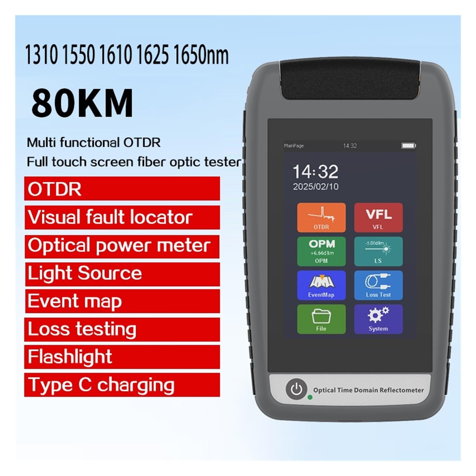 Mini OTDR 1310/1550/1610/1625/1650nm OPM OLS carte d'événements SC APC/UPC réflectomètre optique de domaine temporel écran tactile(1625nm (UPC))