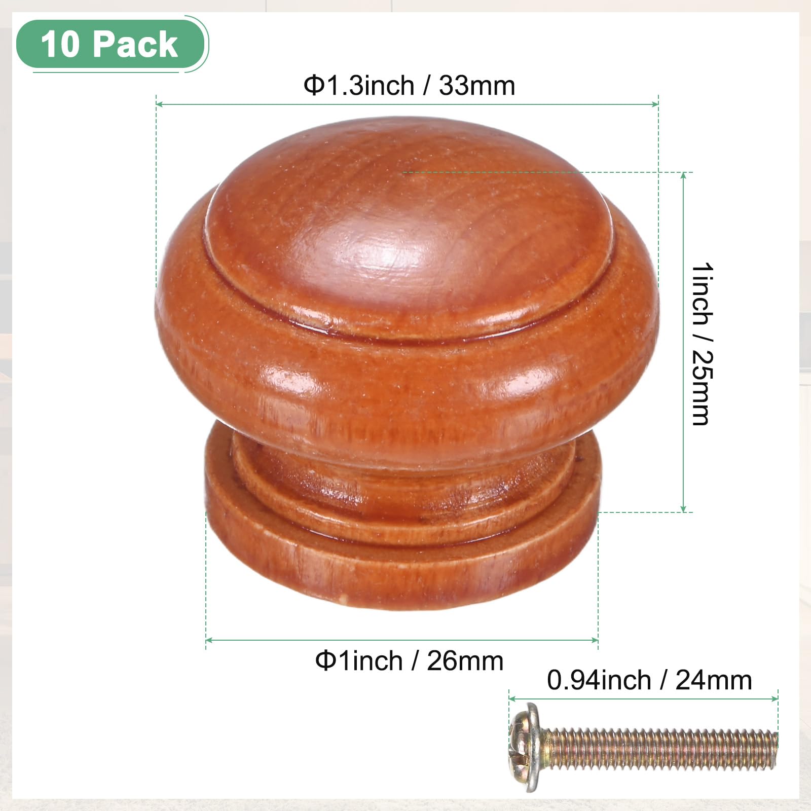 M METERXITY 10-Pack Kicthen Cabinet Knobs, 1-5/16 in(33mm) Solid Wood Round Drawer Pull Handle for Dresser/Office/Cupboard - Image 3