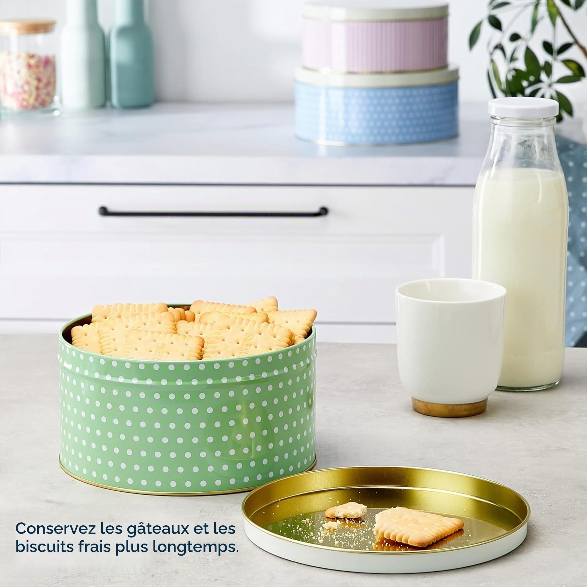 Tala Ensemble de 3 Boîtes à Gâteaux en Métal au Design Rétro Empilables Pour Conservation de Gâteaux, Biscuits et Produits Salés Tailles : 25,5 cm x 10 cm, 22 cm x 9,5 cm et 17 cm x 8,2 cm