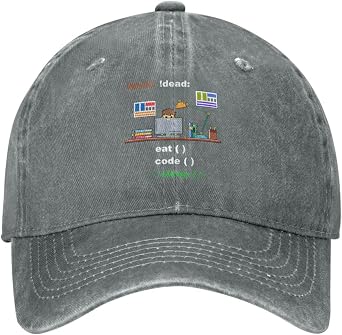 Hats,Eat Code Sleep Computer Science Python Programmer Cowboy Hat Men Vintage Baseball Cap Women Trucker Hat Gray