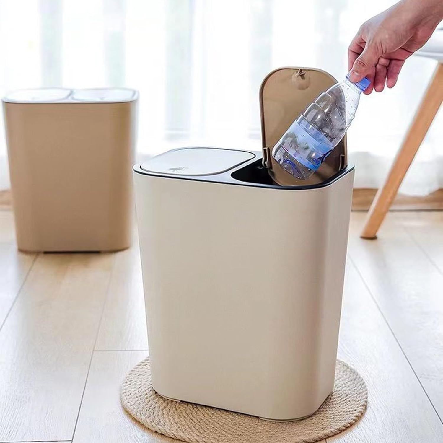 Double Trash Can - 18l Space-Saving Rectangular Garbage Bin for Kitchen Organization, Durable Waste Container with Push-Button Lids for Easy Use, Ideal for Camping Backyard Patio Garden