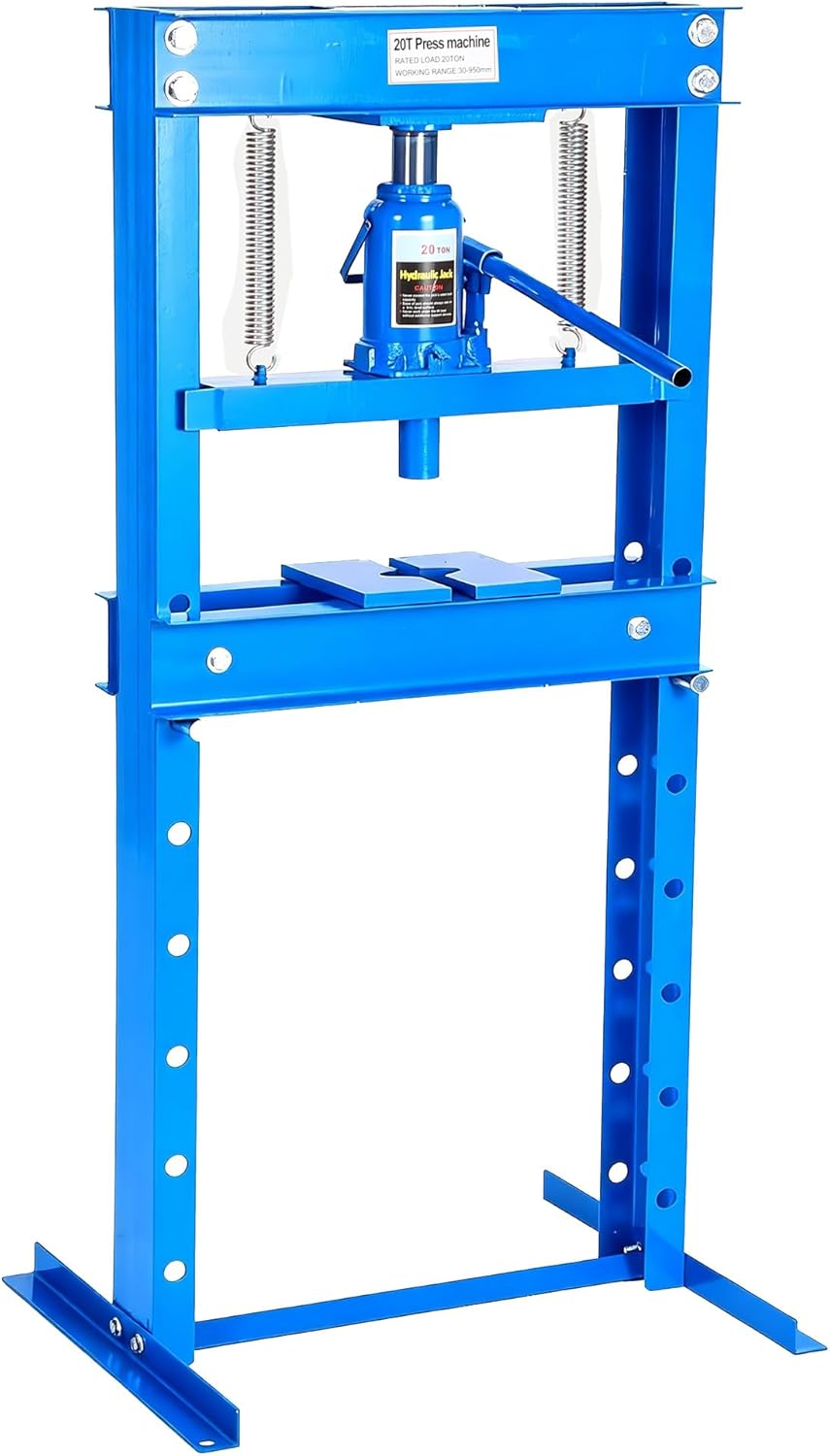 GarveeTech 20-Ton Heavy Duty Hydraulic H-Frame Shop Press with Adjustable Height Table, Metal Stamping Plates, for Auto Repair, Metalworking, Manufacturing, Blue