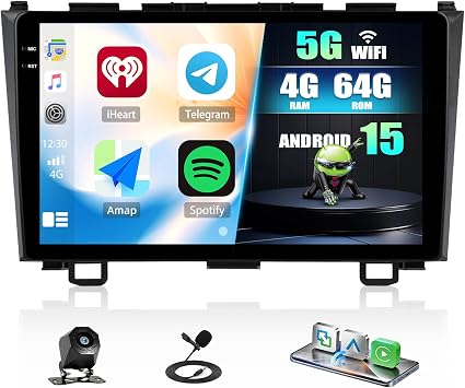 [4G+64G] Car Radio for Honda CRV 2007-2011 with Wireless CarPlay Android Auto,9 Touchscreen Android 15 Honda CRV Car Stereo with Mirror Link WiFi/GPS,Bluetooth,FM/RDS SWC EQ+Backup Camera