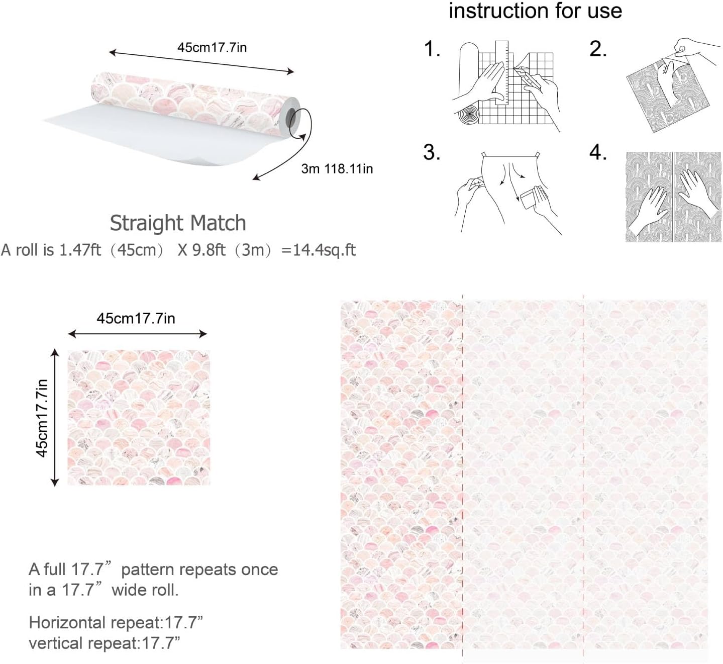 Mermaid Scales Peel and Stick Wallpaper Light Pink Waves Self Adhesive Wallpaper Removable Contact Paper for Cabinets Drawers Bedroom