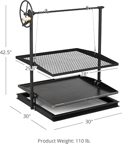 Miniatura 9 de TITAN GREAT OUTDOORS Ash & Ember - Rejilla y plancha ajustables para fogatas, superficie de cocción de madera ajustable con llama abierta