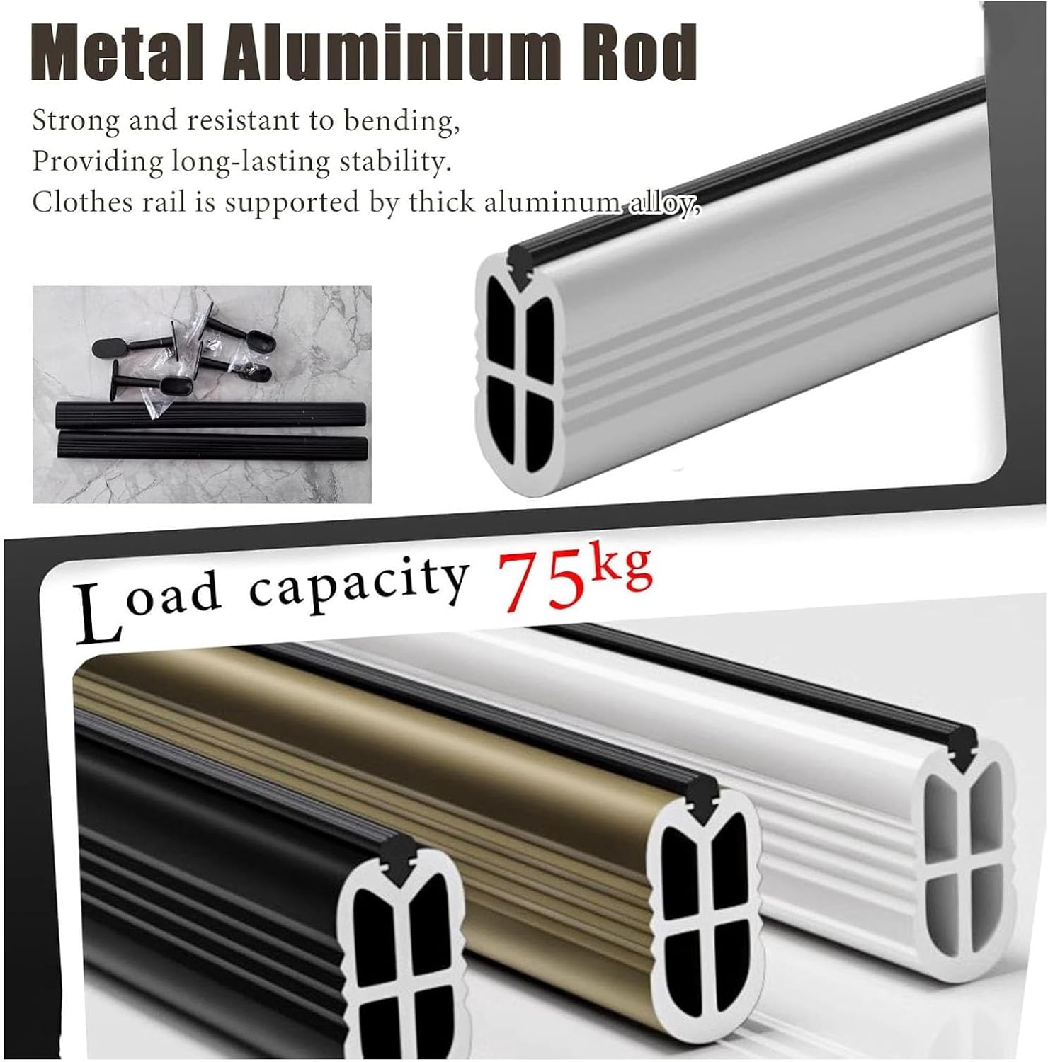 2 Pcs Closet Rod Heavy Duty Clothes Hanger Pole Closet Rod Ceiling Mount - Cuttable, Removable Garment Rack Bar with Support Bracket(80cm)