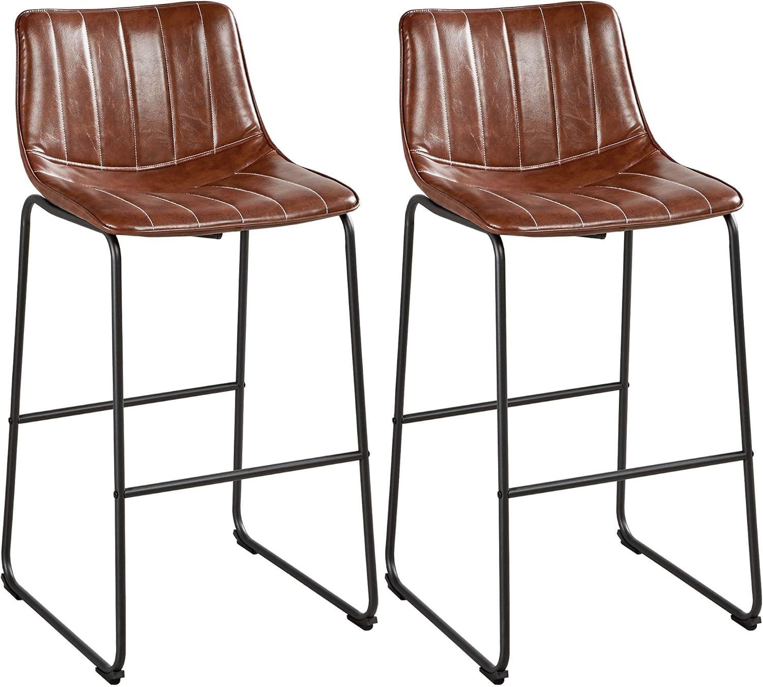 Yaheetech Set of 2 Bar Stools 30'' Industrial Faux Leather Armless Indoor Kitchen Dining Chair Barstools Chairs with Metal Legs Upholstered, Brown