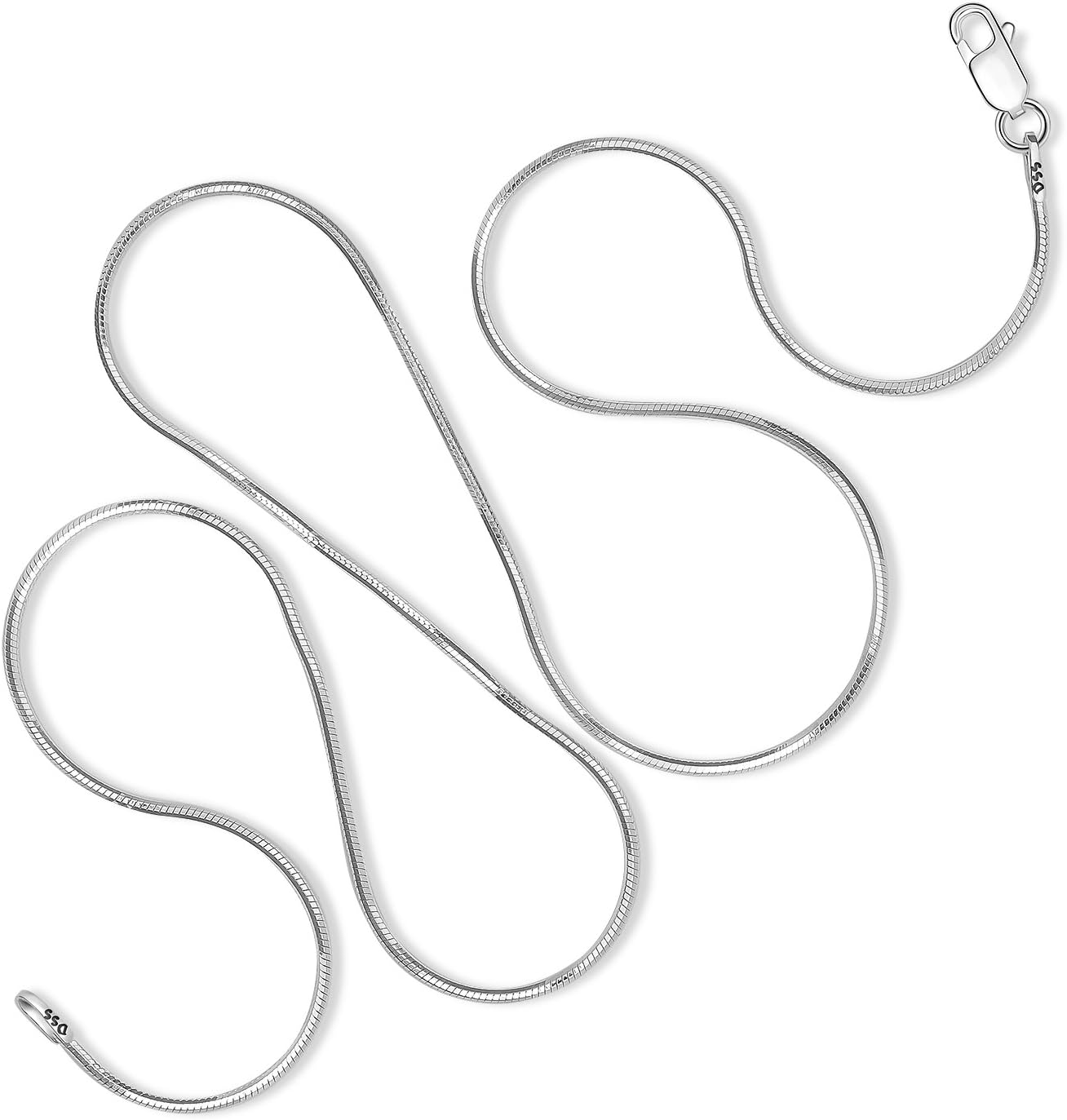 DSS 925 Sterling Silver Necklace for Women, 8 Sided Snake Chain 1.6mm, Lobster Claw Clasps, Sterling Silver Chain, Italian Jewelry for Women, 16in - 30in