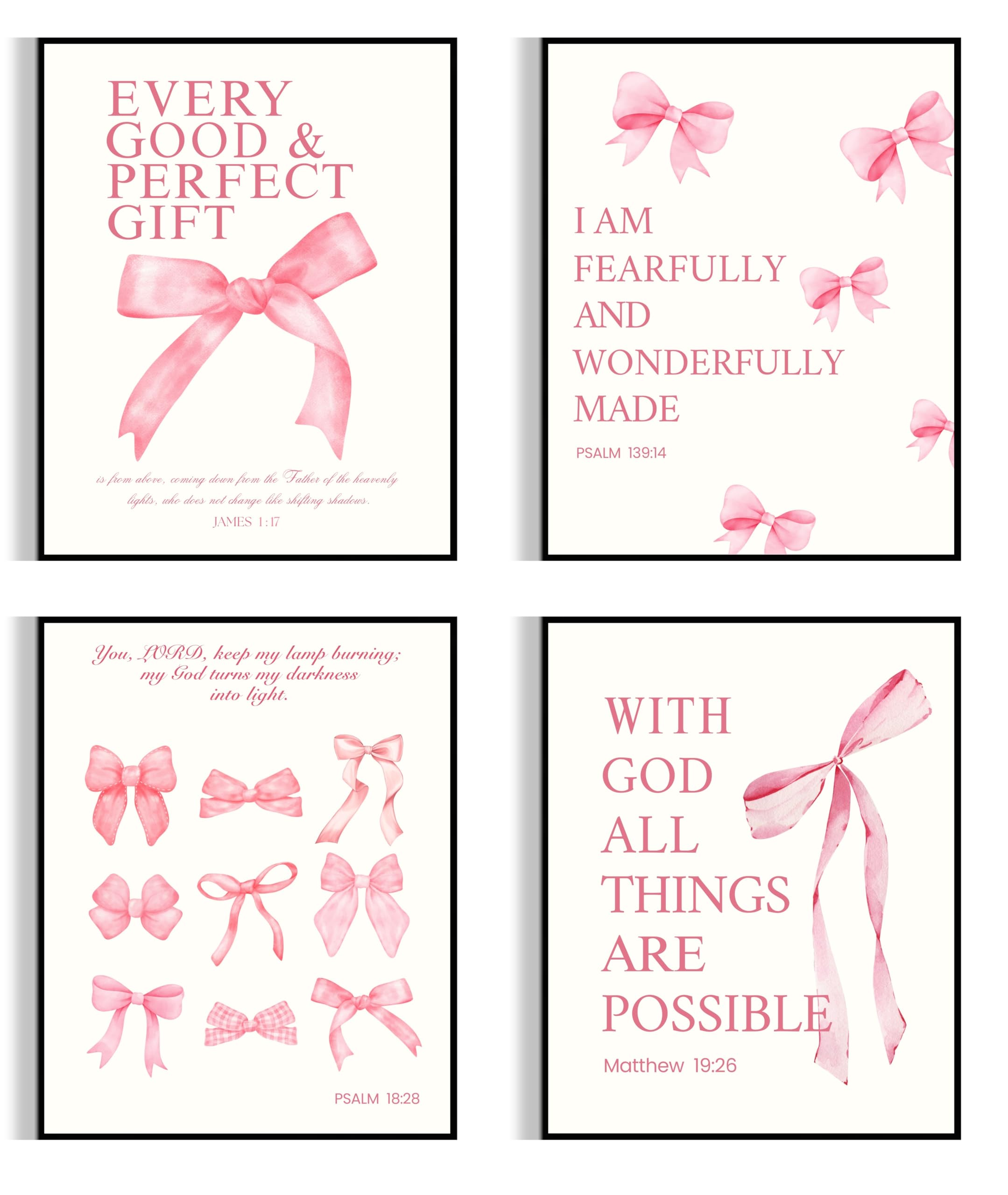 Coquette Pink Aesthetic Wall Art Set of 4 – Preppy Room Decor for Girls, Cute Bow, Disco Ball, Cherry Posters – Trendy Dorm & Bedroom Wall Prints (8x10 Unframed) (Coquette Pink Bow)-image-19
