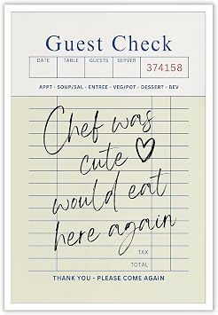 Funny Guest Check Poster Retro Trendy Wall Art Funky Preppy Chef Was Cute Would Eat Here Again Vintage Blank Checks Posters for Minimal Kitchen Office Room Restaurant Decor 8x12inch Unframed