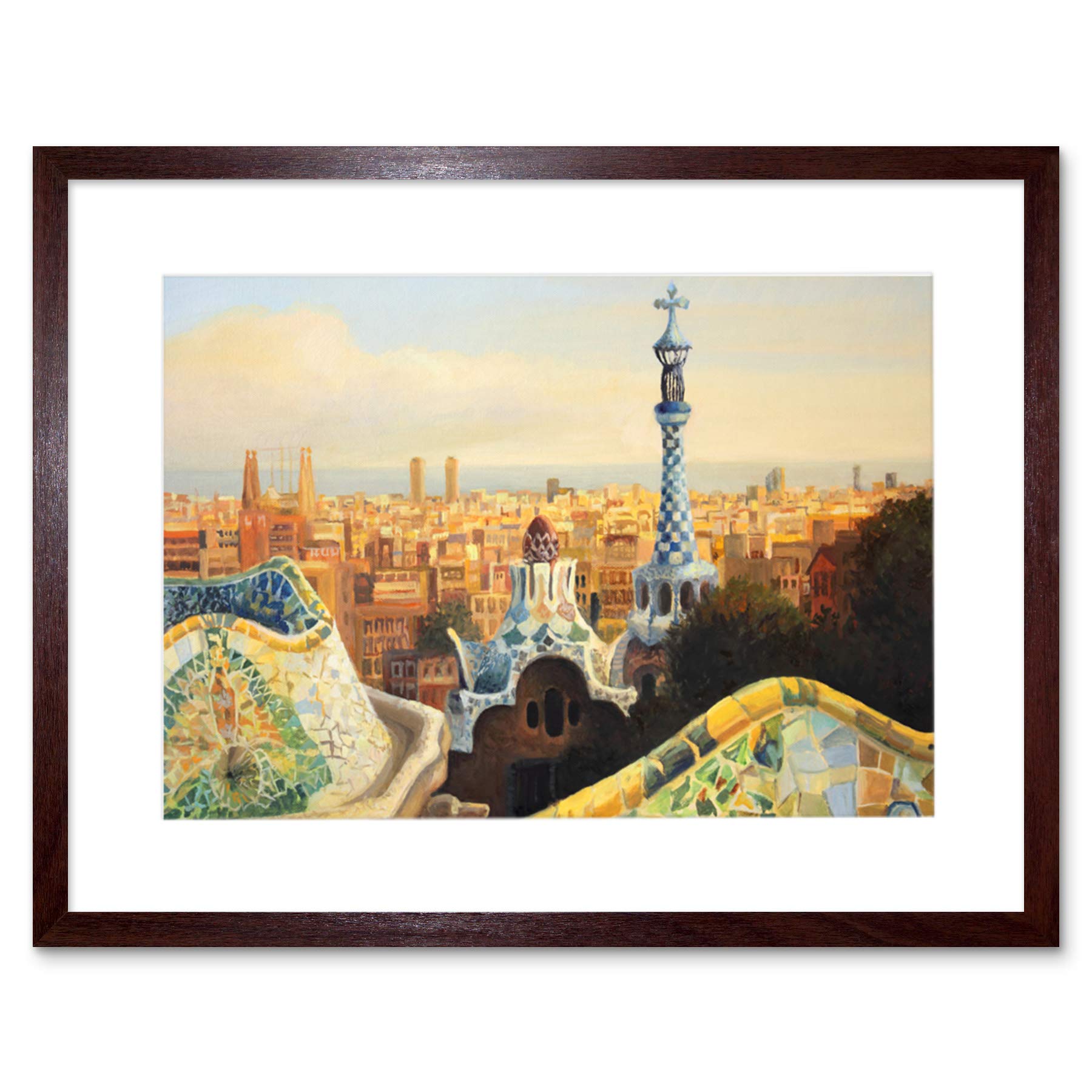 Park Guell Painting Barcelona Art Print Framed Poster Wall Decor 12x16 inch